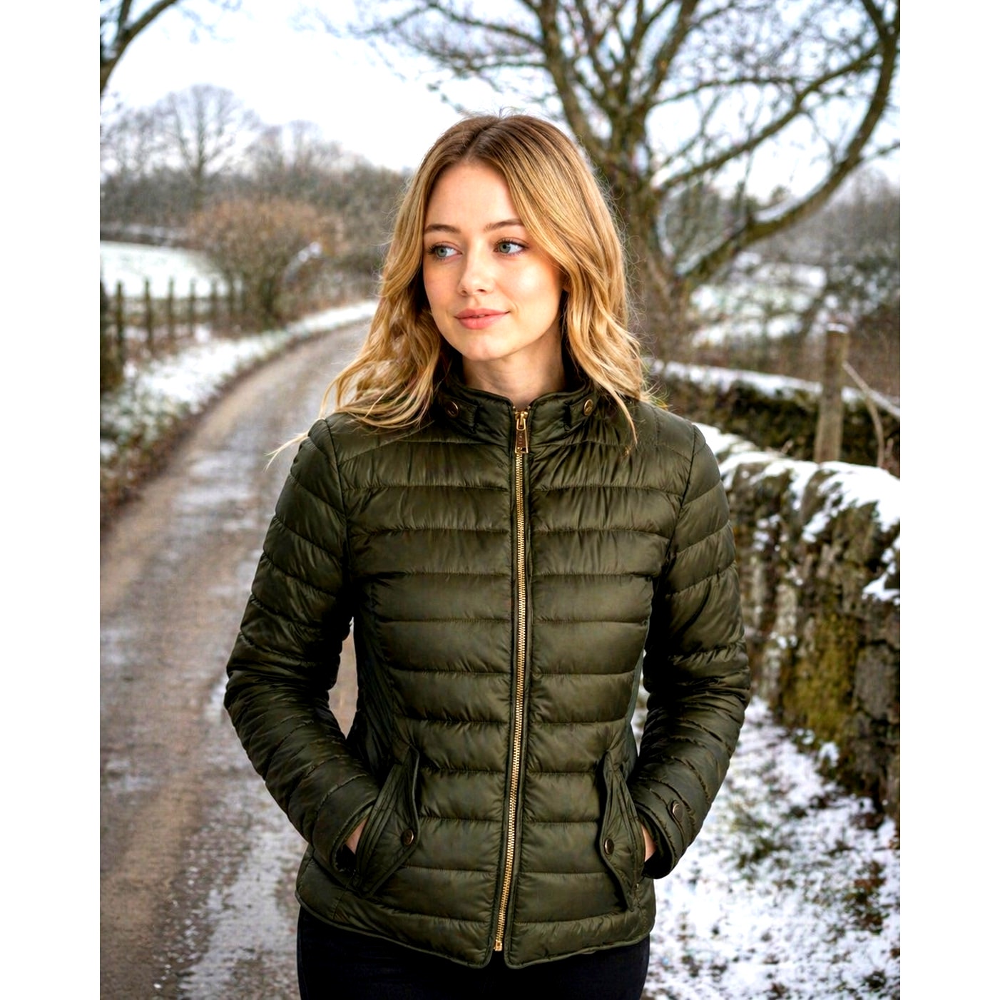 Sweet Look Womens Puffer Jacket Forest Green Size L